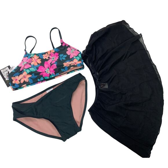 New Art Class Girls XL UPF 50+ Floral Bikini w Swim Skirt 3PC Swimsuit Set - Picture 1 of 3